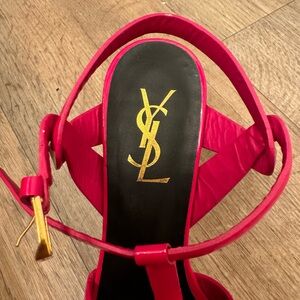 Yves Saint Laurent Tribute T-Strap Pink Leather Platform
